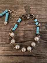 “Chase Your Blues Away” Turquoise And Pearl Bracelet/Earrings On sale! - £26.55 GBP