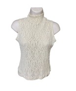 Vintage Sleeveless Turtleneck Top Sheer Lace Blouse Y2K Size S Stretches u - £27.26 GBP