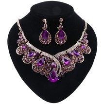 Charming Champagne Crystal Jewelry Sets For Women African Dubai Pendant Necklace - £26.84 GBP