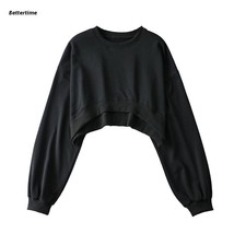 Women Long Sleeve Cropped Crop Top Hoodies Sweatshirt Causal Loose Pullover Tops - £59.01 GBP