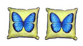 Pair of Betsy Drake Dick’s Blue Morpho Large Pillows 18 Inch X 18 Inch - £71.21 GBP