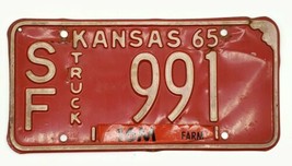 Vintage 1965 Kansas Truck License Plate Farm SF-991 Car Tag Rusty Decor - £14.82 GBP