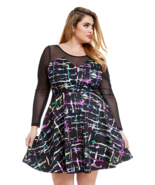 Donna Taglie Forti Elettrico Griglia a Zampa Vestito Festa - $691.26 MXN