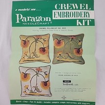 Paragon Crewel Kit Jacobean Floral Pillow 3D 0533 Avocado 100% Wool MCM ... - $34.95