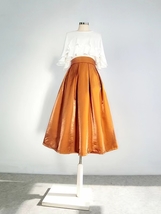 RUST Satin Polyester Pleated Skirt Outfit Lady Custom Plus Size Midi Party Skirt image 3