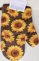 1 Printed Kitchen Oven Mitt (11&quot;) Sunflowers On Brown, With Brown Back, Am - £6.34 GBP