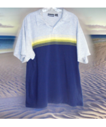 Vintage 90s ODO Mens XL Polo Shirt Solid Gray Yellow Blue Striped Collar... - $7.87