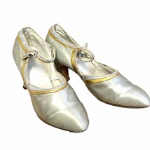 1920s Mary Jane Heels Silver Satin Shoes W/ Silver/Gold Leather Strap/So... - $3,122.38 MXN
