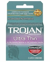 Trojan Ultra Thin Armor Spermicide Condom 3 Pack - $221.25 MXN