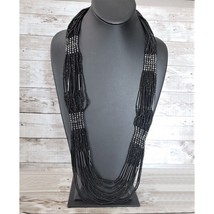 Vintage Necklace - 30&quot; Extra Long Black Beaded Statement Necklace - $13.99