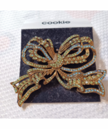 Vintage Goldtone  Rhinestone Large 3.25&quot; BOW Brooch Pin - $12.22 CAD