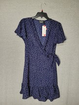NWT Relipop Short Sleeve Blue Polka Dot Ruffle Mini Wrap Dress M - £15.76 GBP