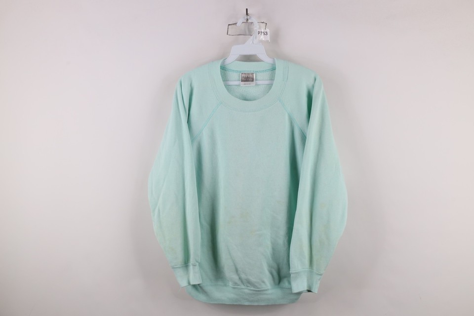 Vintage 90s Streetwear Womens XL Distressed Blank Crewneck Sweatshirt Bl... - $26.68