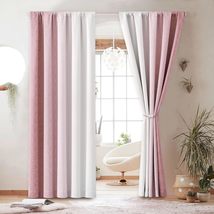 Linen Gradient Printed Blackout Curtains, Ombre Drapes for Kids, Pink an... - $35.99