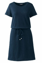 Lands End Women&#39;s Short Sleeve Tie Front Dress Radiant Navy New - $44.99