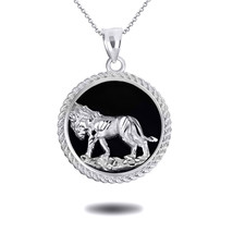 925 Sterling Silver Black Onyx Lion DC Pendant Necklace - £66.25 GBP+