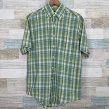 Brooks Brothers Short Sleeve Button Down Shirt Green Blue Plaid Mens Medium - $29.68