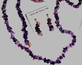 JEWELRY SET AMETHYST BEADS NECKLACE BRACELET AND EARRINGS VINTAGE TIKI S... - $28.13