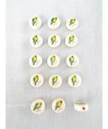 15 WHITE BLUE YELLOW PARROT BIRD CERAMIC DISC BEADS CRAFT / DIY JEWELRY ... - $5.99