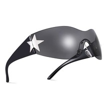 Rimless Y2K Wrap Around Star Sunglasses Women Men 2000S Visor Shield Shades Over - £15.95 GBP