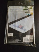 Tobin Stamped Embroidery Ribbon Rose Dresser Scarf 231047 NEW 14&quot; x 29&quot; - $7.91