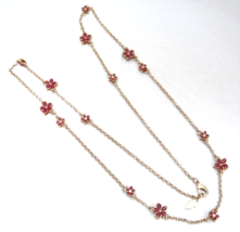 Coldwater Creek Necklace Gold Tone Two Sided Pink Flowers Plumeria 49&quot; Long - £14.05 GBP