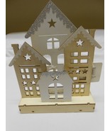 NEW wooden glitter Happy holidays Light Up Table top Decor 9.8 inches bu... - $9.49