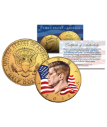 Colorized * FLOWING FLAG * 2016 JFK Kennedy Half Dollar Coin 24K GOLD PL... - $12.16