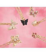 Set Of 6 Gold Necklaces - Six Butterfly Necklaces For Best Friends  - Gi... - £14.58 GBP