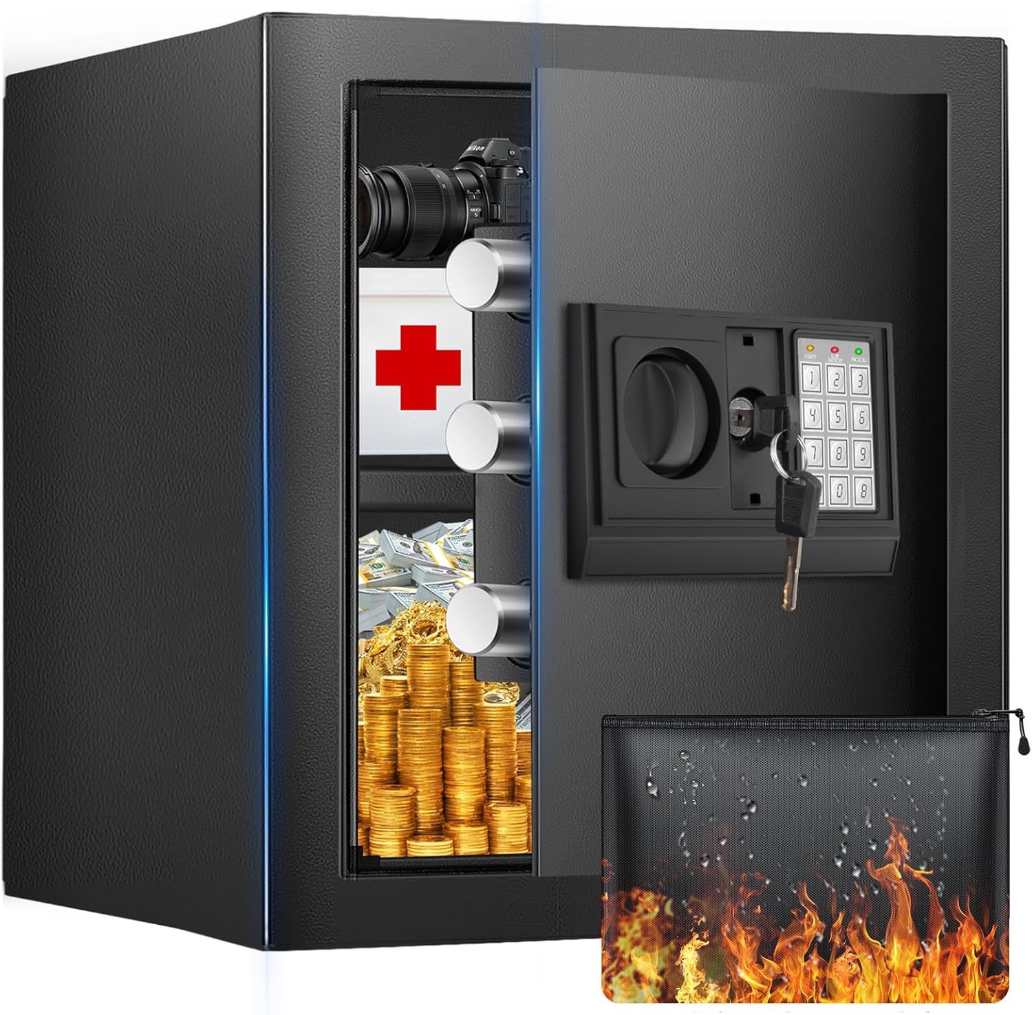 1.6 Cuft Safe Box, Home Safe With Fireproof Waterproof Bag, Anti-Theft D... - $116.94