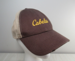 Cabela&#39;s brown tan mesh yellow embroidery curved hat brim cap snapback d... - $14.84