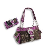Rhinestone Buckle Concealed carry Camou Handbag with Matching Wallet in 7 Colors - $48.99