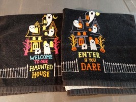 Halloween Midnight Market Kitchen Dish Towel Welcome Haunted House Enter if Dare - £13.10 GBP