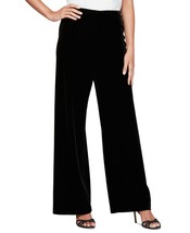 ALEX EVENINGS Women&#39;s Velvet Flat-Front Pull-On Pants Black B4HP - $42.70
