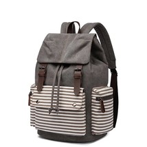 vintage Canvas Laptop Backpack For Men Women School stripe Fashion Anti-Theft Wo - £141.47 GBP