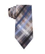 KENNETH COLE REACTION Blue Brown Gray Tartan Plaid With Pip Dot Silk Cla... - $27.32 CAD