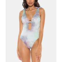 Soluna Tie Dye Ribbed Plunging One Piece Swimsuit Small Multicolor Pastel New - $29.65