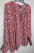 Sanctuary Womens 3X Red Floral Long Sleeve Blouse Keyhole Neckline - £15.73 GBP
