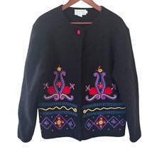Vintage Womens Holiday Wool Sweater Jacket Size Small S Black Artsy Colo... - $459.63 MXN