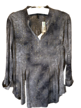 New Directions Womens Large Sequin Roll Tab Knit Shirt Gray Sparkle - AC - $17.20