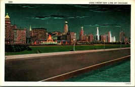 Vtg Postcard 1930s Chicago Illinois IL Lake Front Skyline Night Scene Unused UNP - £3.46 GBP