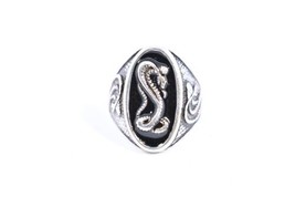 604ms Vintage Taille 12.5 Cobra Serpent Crest Argent Blanc Bronze Émail Bague - £28.83 GBP