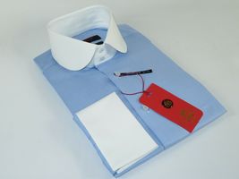 Men's Axxess Turkey 100% Egyptian Cotton Shirt English Curve Collar 222-24 Blue image 2