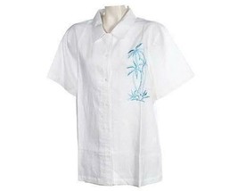 Free Will Democracy Embroidered Camp Shirt Linen Blend Extra Small from QVC - $29.99
