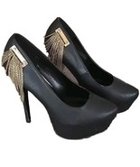 SCENE ~ Size 10 ~ EBONY ~ 6.5&quot; Hi Heel ~ Platform Shoes ~ Chain Embellis... - $56.13 CAD