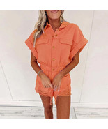 Casual Short Sleeve Solid Romper - $43.95