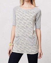 NEW Anthropologie Mixed Knit Tunic MEDIUM Grey Ivory Weston Wear Top Poc... - $19.99