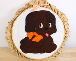 Finished Brown Puppy Dog Embroidery Needlework Wood Hoop Handmade Ruffle... - $12.86