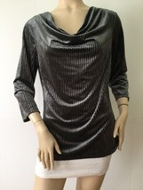 T TAHARI Draped Neckline Textured Soft Velour 3/4 Sleeve Top, Grey (Size L) - £23.66 GBP