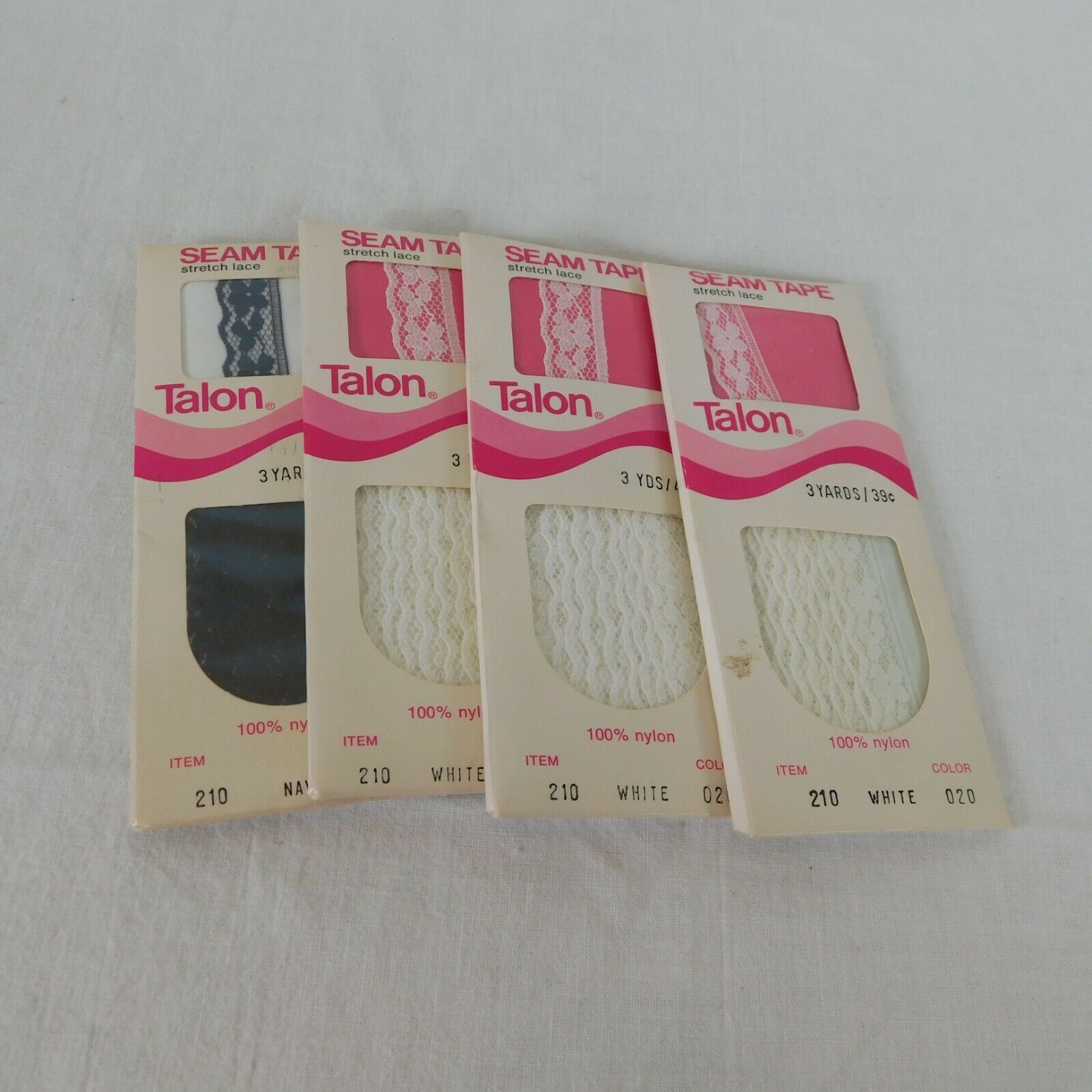 Lot Of 4 Vintage Seam Tape Stretch Lace Talon White Black 3 Yards Ea New Sealed - $9.75